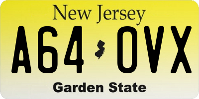NJ license plate A64OVX