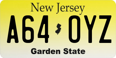 NJ license plate A64OYZ