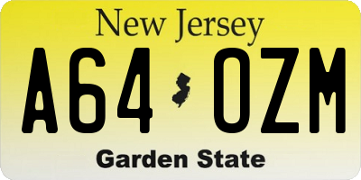 NJ license plate A64OZM