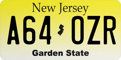 NJ license plate A64OZR