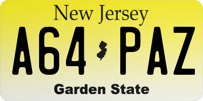 NJ license plate A64PAZ