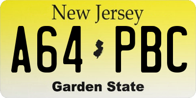 NJ license plate A64PBC