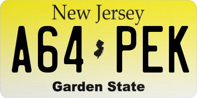NJ license plate A64PEK