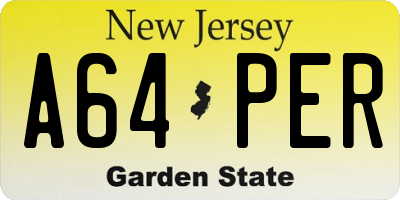 NJ license plate A64PER