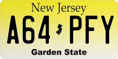 NJ license plate A64PFY