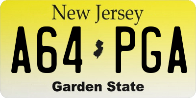 NJ license plate A64PGA