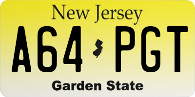 NJ license plate A64PGT