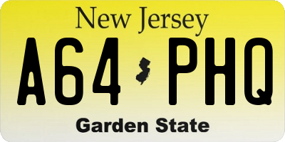 NJ license plate A64PHQ