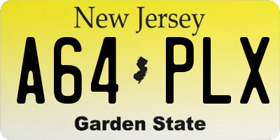 NJ license plate A64PLX