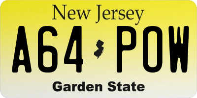 NJ license plate A64POW