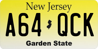 NJ license plate A64QCK