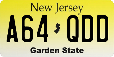 NJ license plate A64QDD