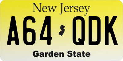 NJ license plate A64QDK