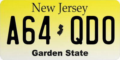 NJ license plate A64QDO