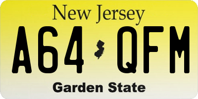 NJ license plate A64QFM