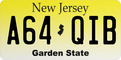 NJ license plate A64QIB