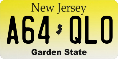 NJ license plate A64QLO