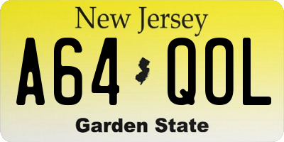 NJ license plate A64QOL