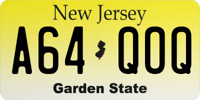 NJ license plate A64QOQ