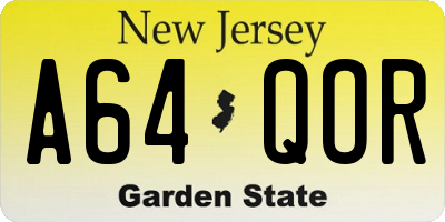 NJ license plate A64QOR