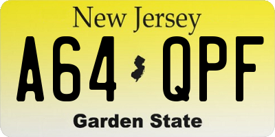 NJ license plate A64QPF