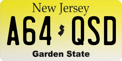 NJ license plate A64QSD