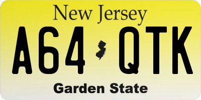NJ license plate A64QTK
