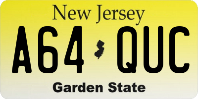 NJ license plate A64QUC