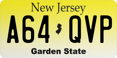 NJ license plate A64QVP