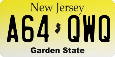 NJ license plate A64QWQ