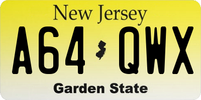 NJ license plate A64QWX