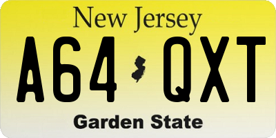 NJ license plate A64QXT