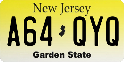 NJ license plate A64QYQ
