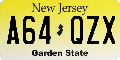 NJ license plate A64QZX