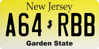 NJ license plate A64RBB