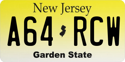 NJ license plate A64RCW