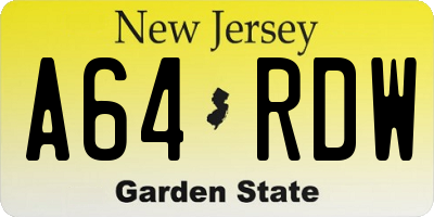 NJ license plate A64RDW