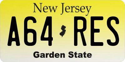 NJ license plate A64RES