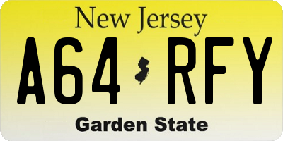 NJ license plate A64RFY