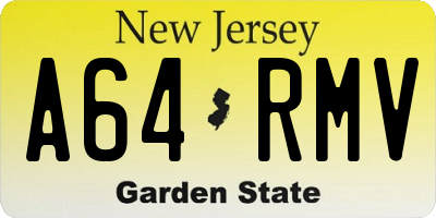 NJ license plate A64RMV