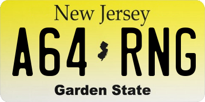 NJ license plate A64RNG