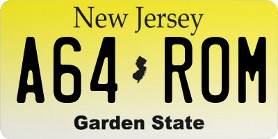 NJ license plate A64ROM