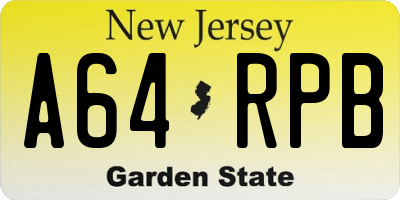 NJ license plate A64RPB
