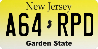 NJ license plate A64RPD