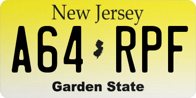 NJ license plate A64RPF