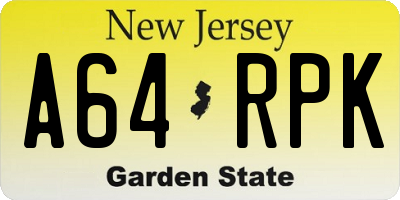 NJ license plate A64RPK