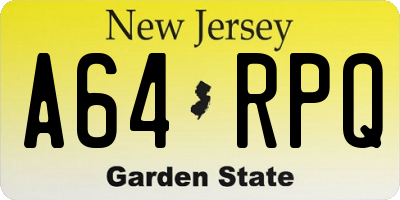 NJ license plate A64RPQ