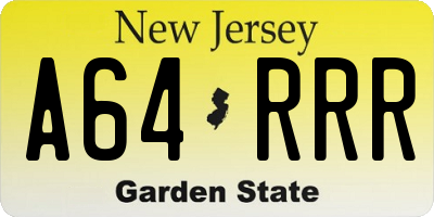 NJ license plate A64RRR