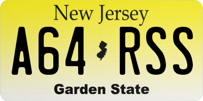 NJ license plate A64RSS