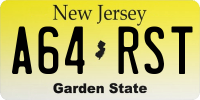 NJ license plate A64RST